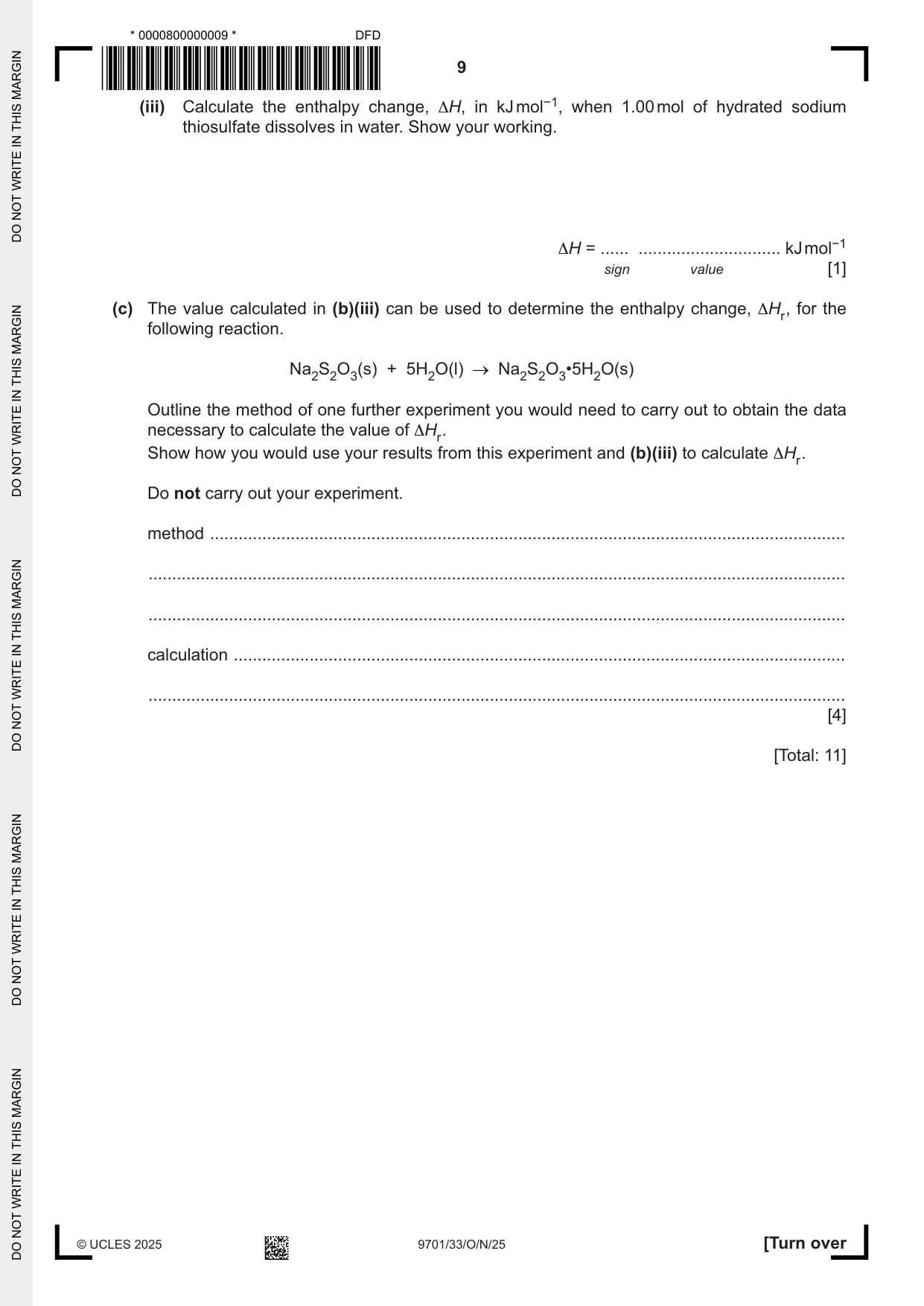Cambridge A Level Chemistry 9701 2025 Oct/Nov Paper 3 · Variant 3 question paper, page 9 of 16