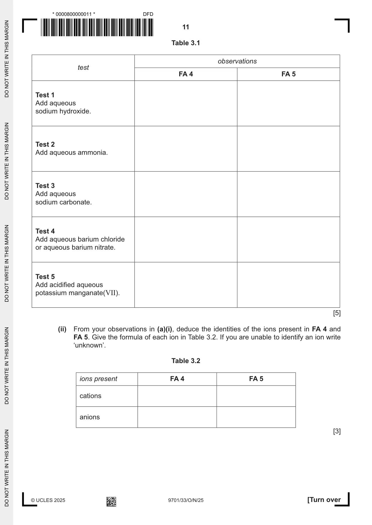 Cambridge A Level Chemistry 9701 2025 Oct/Nov Paper 3 · Variant 3 question paper, page 11 of 16