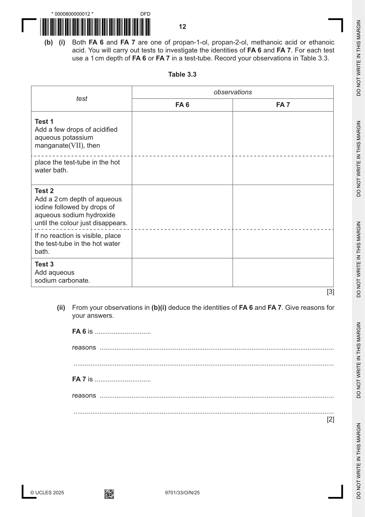 Cambridge A Level Chemistry 9701 2025 Oct/Nov Paper 3 · Variant 3 question paper, page 12 of 16