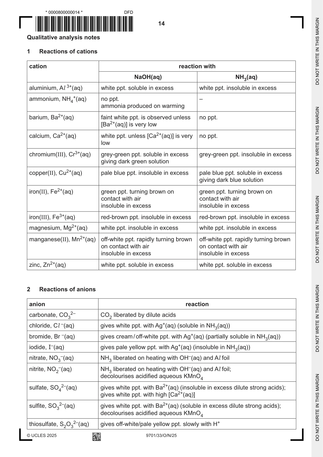Cambridge A Level Chemistry 9701 2025 Oct/Nov Paper 3 · Variant 3 question paper, page 14 of 16