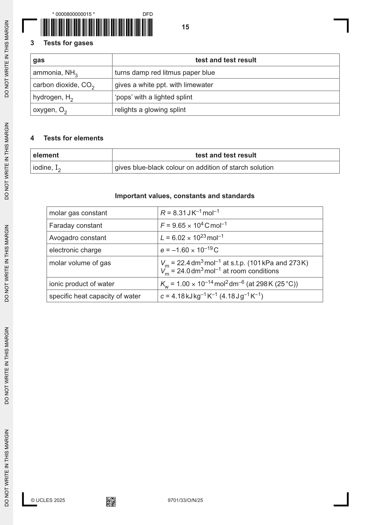 Cambridge A Level Chemistry 9701 2025 Oct/Nov Paper 3 · Variant 3 question paper, page 15 of 16