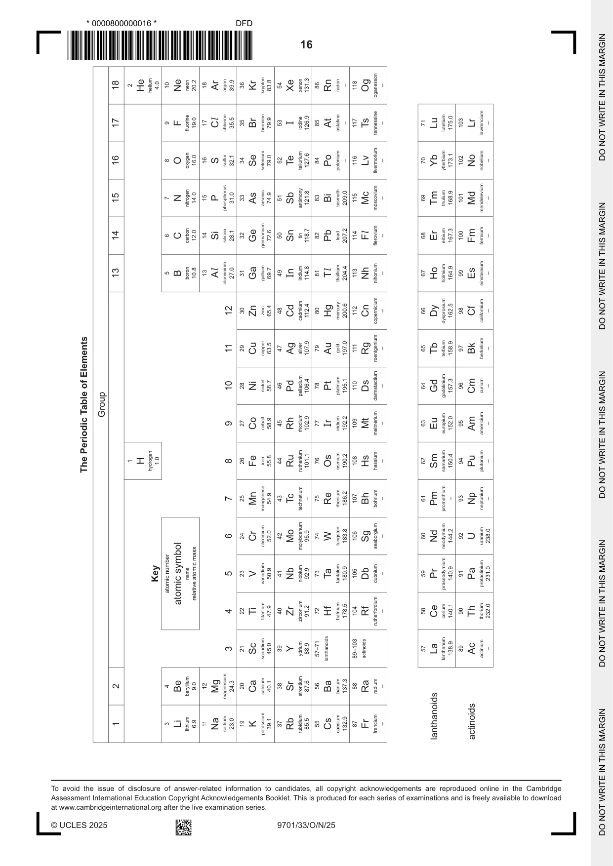 Cambridge A Level Chemistry 9701 2025 Oct/Nov Paper 3 · Variant 3 question paper, page 16 of 16