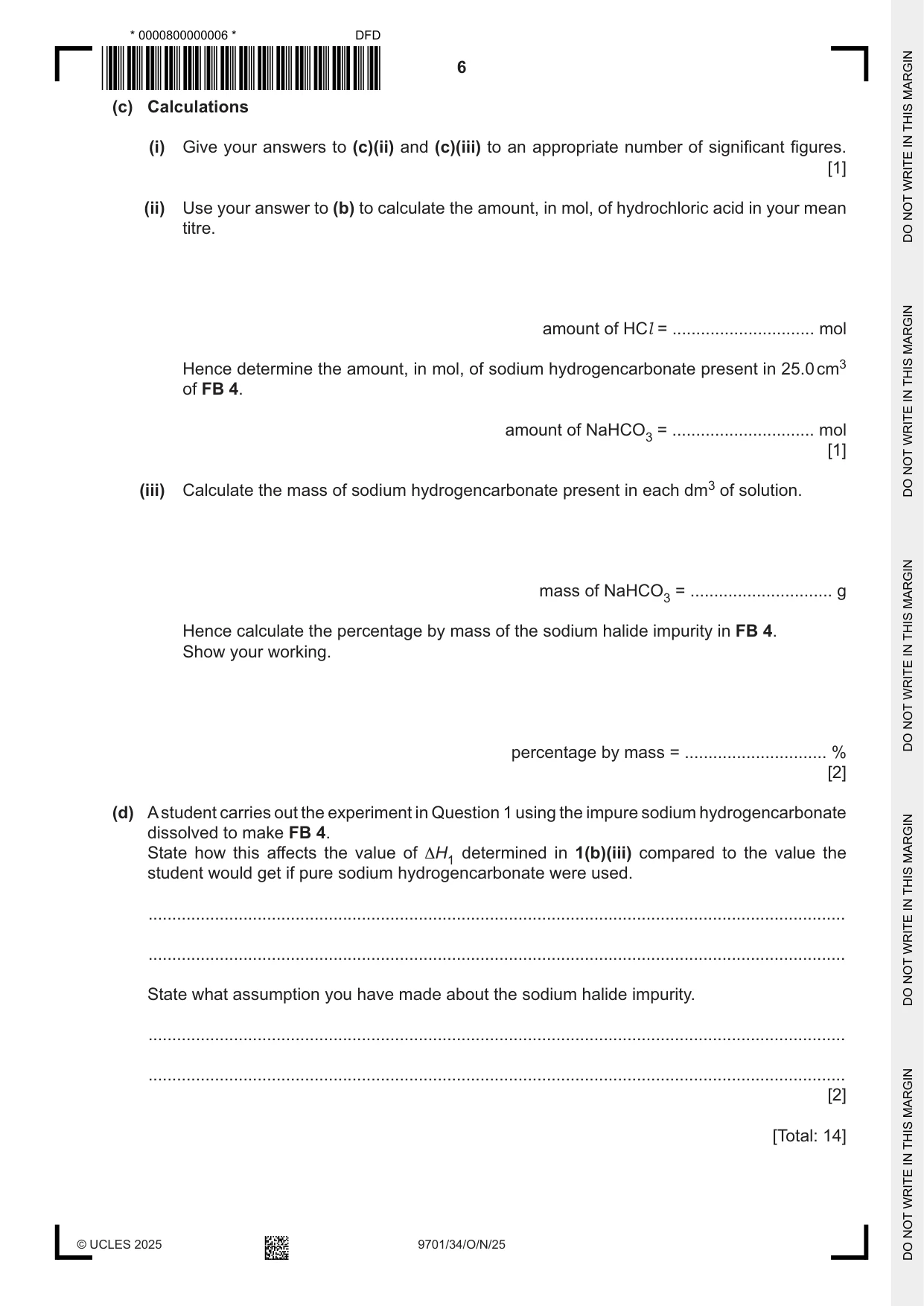 Cambridge A Level Chemistry 9701 2025 Oct/Nov Paper 3 · Variant 4 question paper, page 6 of 12