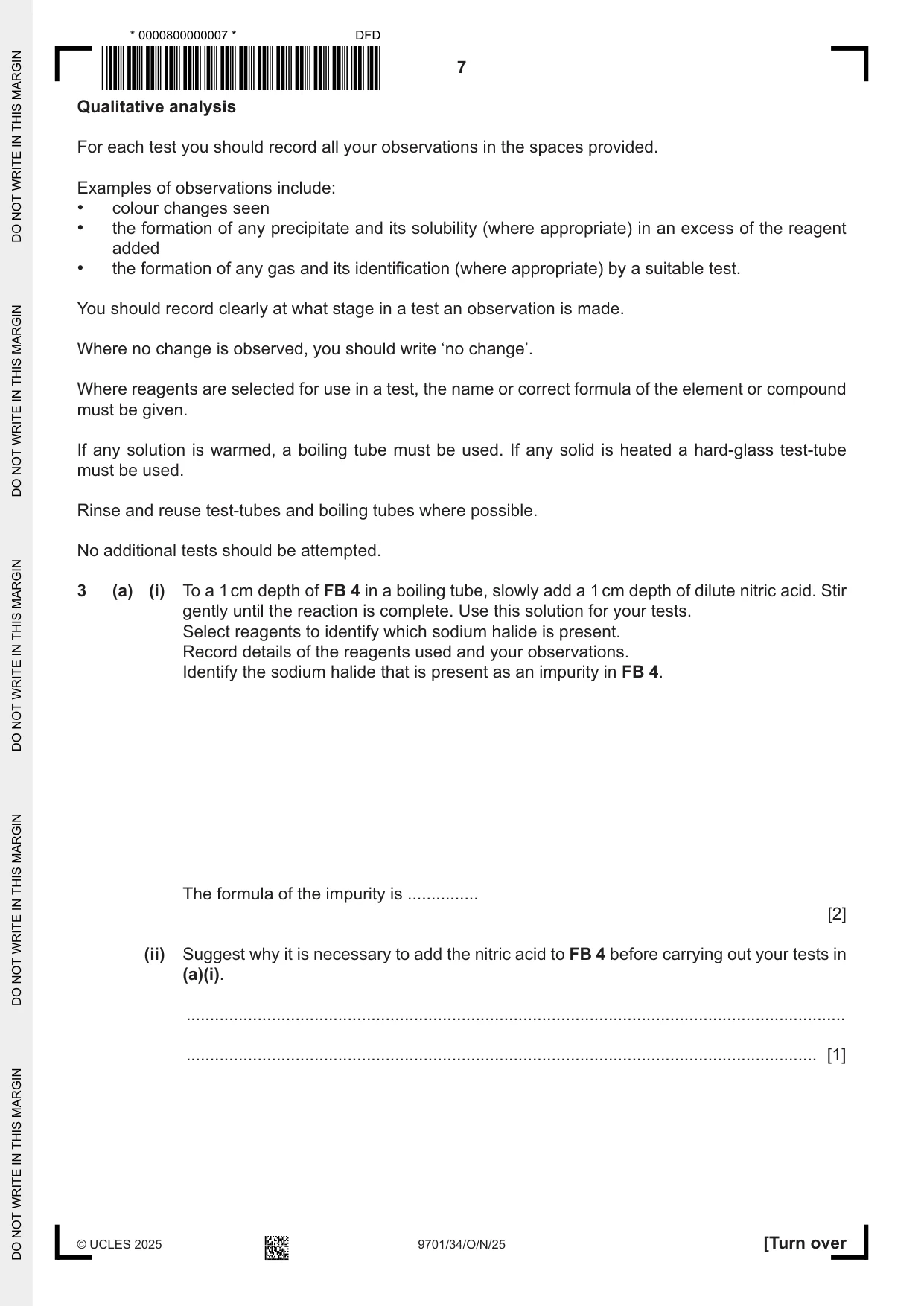 Cambridge A Level Chemistry 9701 2025 Oct/Nov Paper 3 · Variant 4 question paper, page 7 of 12