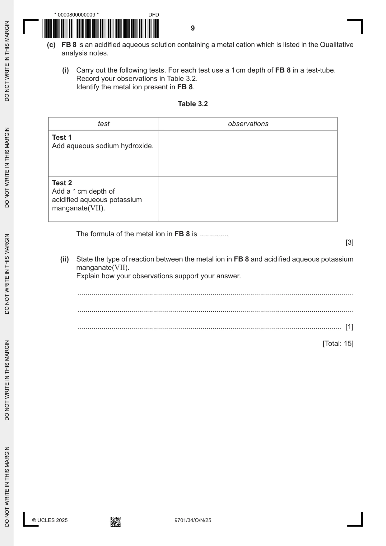Cambridge A Level Chemistry 9701 2025 Oct/Nov Paper 3 · Variant 4 question paper, page 9 of 12