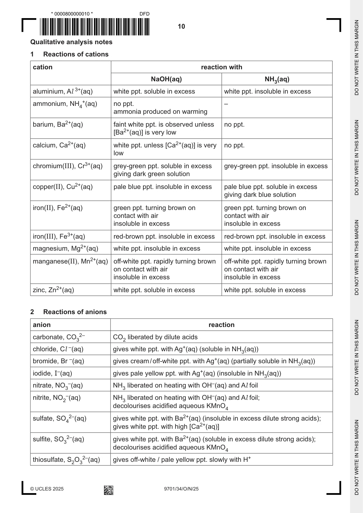 Cambridge A Level Chemistry 9701 2025 Oct/Nov Paper 3 · Variant 4 question paper, page 10 of 12