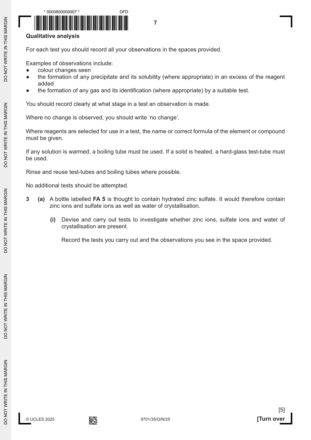 Cambridge A Level Chemistry 9701 2025 Oct/Nov Paper 3 · Variant 5 question paper, page 7 of 12