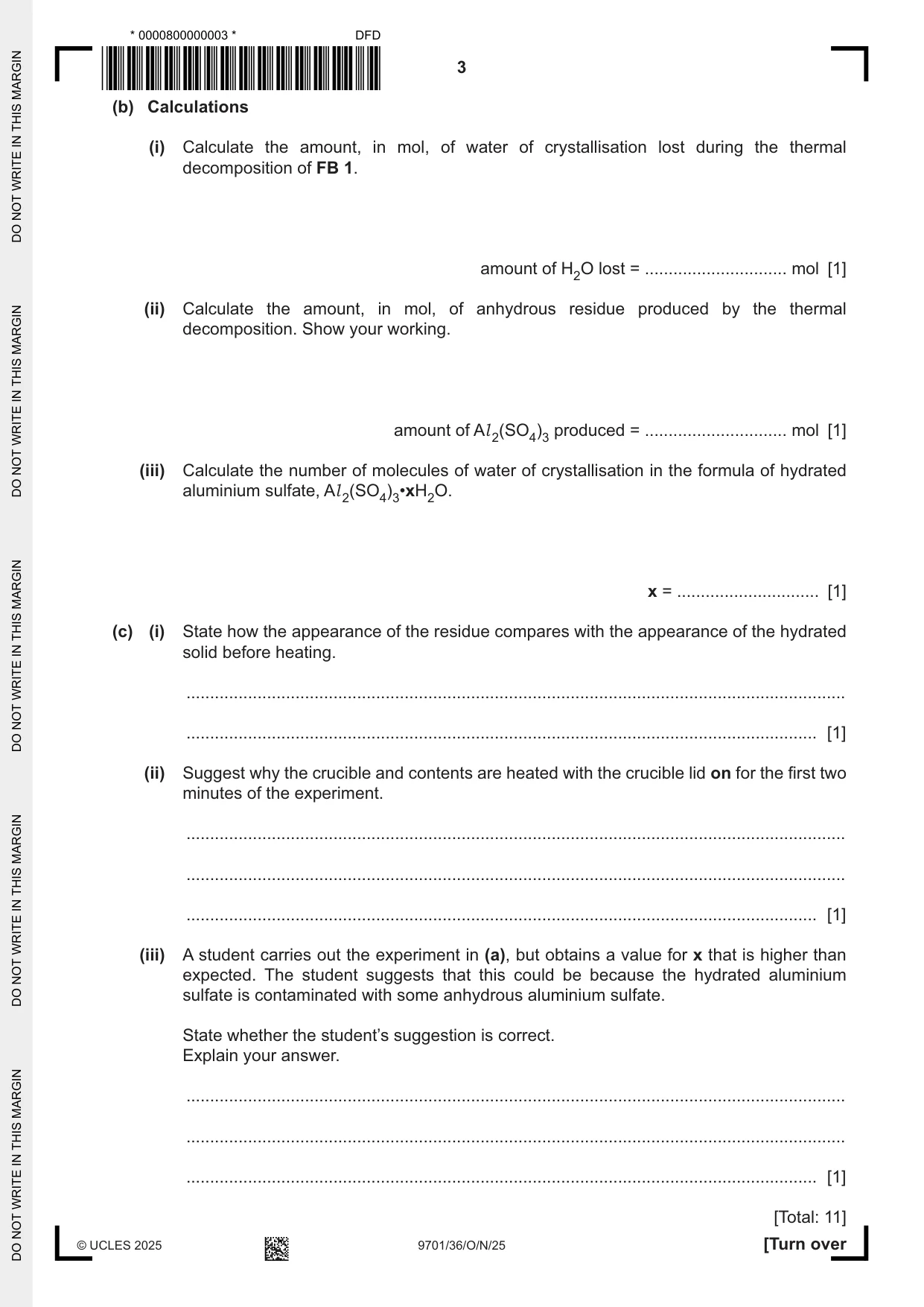 Cambridge A Level Chemistry 9701 2025 Oct/Nov Paper 3 · Variant 6 question paper, page 3 of 12
