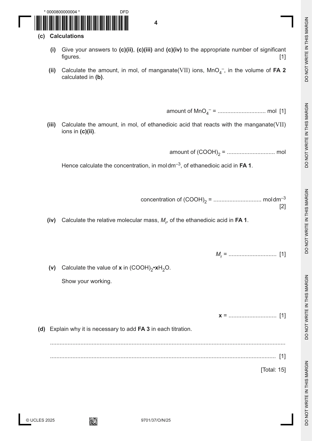 Cambridge A Level Chemistry 9701 2025 Oct/Nov Paper 3 · Variant 7 question paper, page 4 of 12