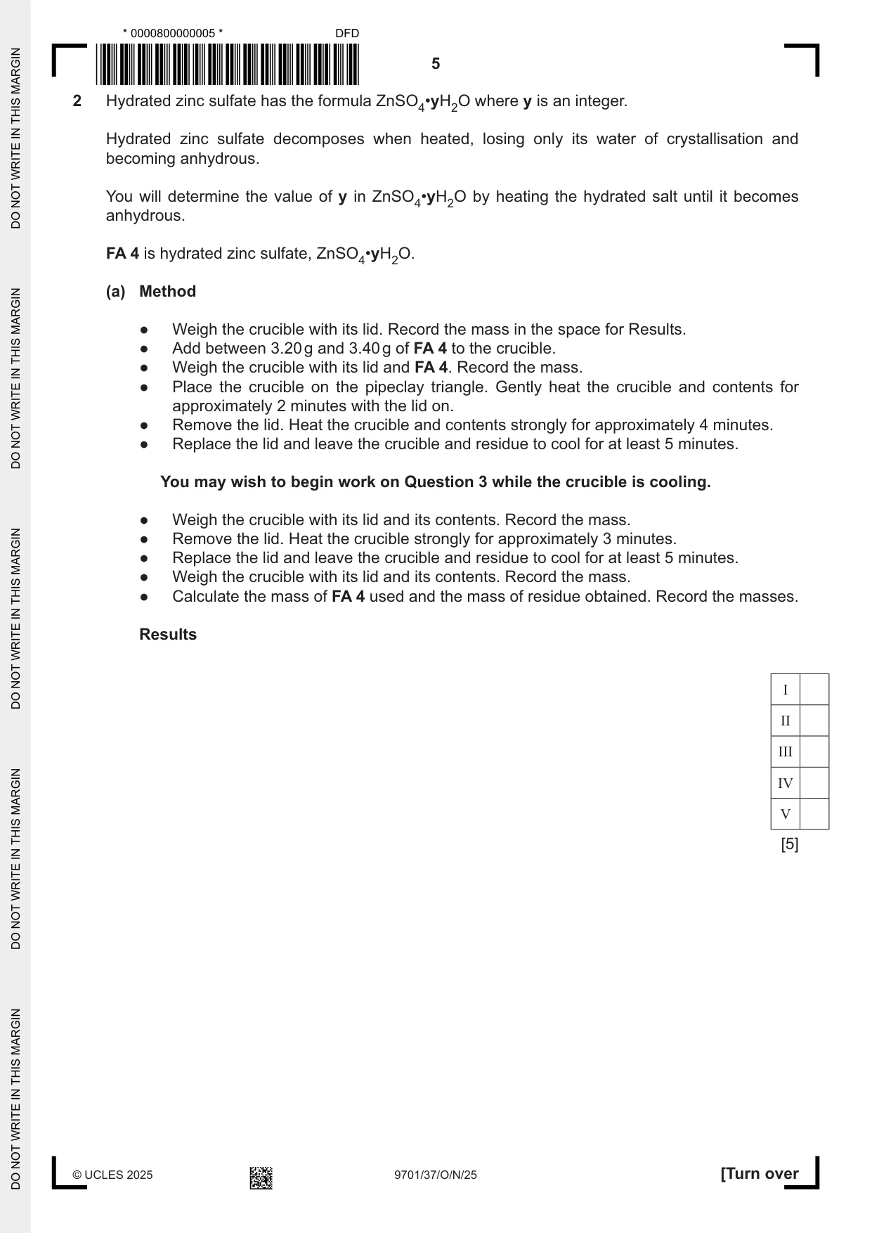Cambridge A Level Chemistry 9701 2025 Oct/Nov Paper 3 · Variant 7 question paper, page 5 of 12