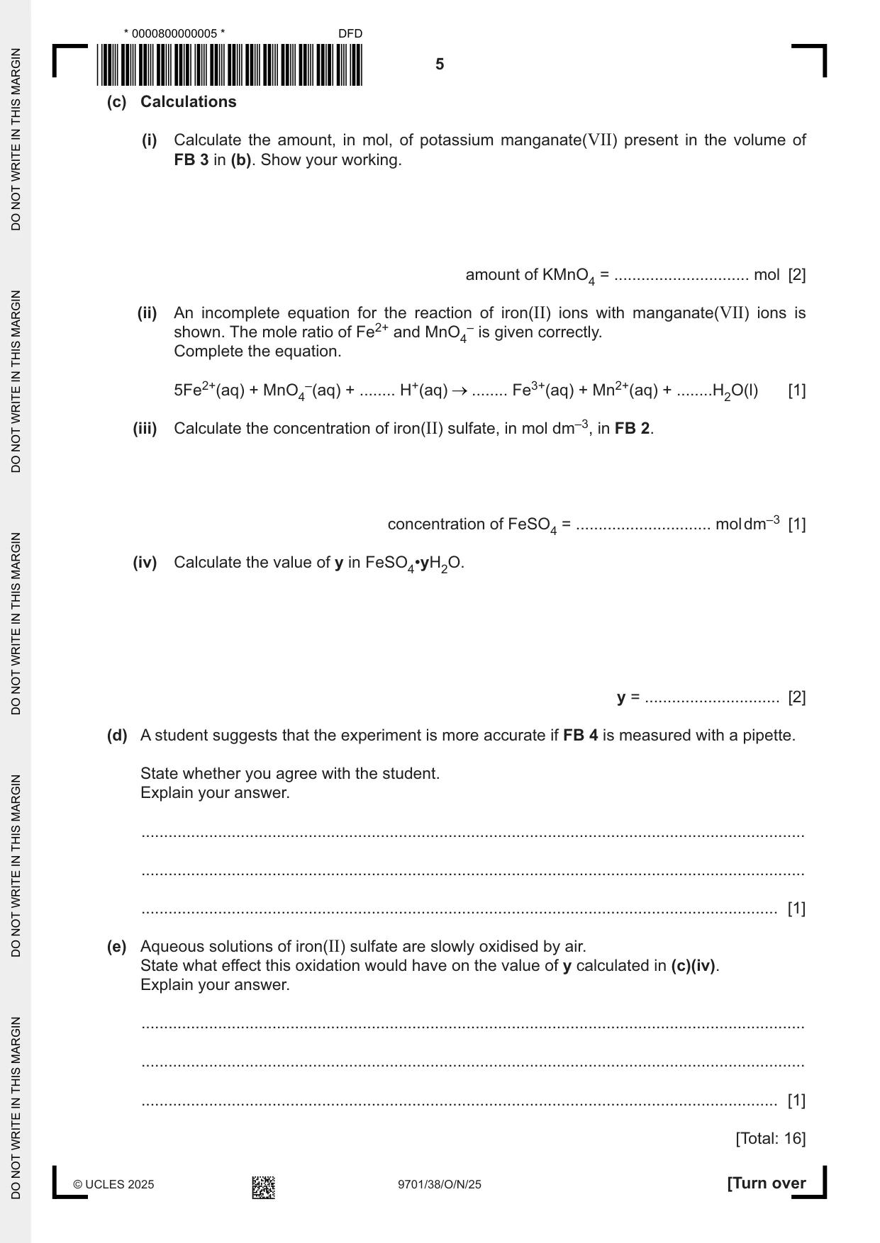 Cambridge A Level Chemistry 9701 2025 Oct/Nov Paper 3 · Variant 8 question paper, page 5 of 12