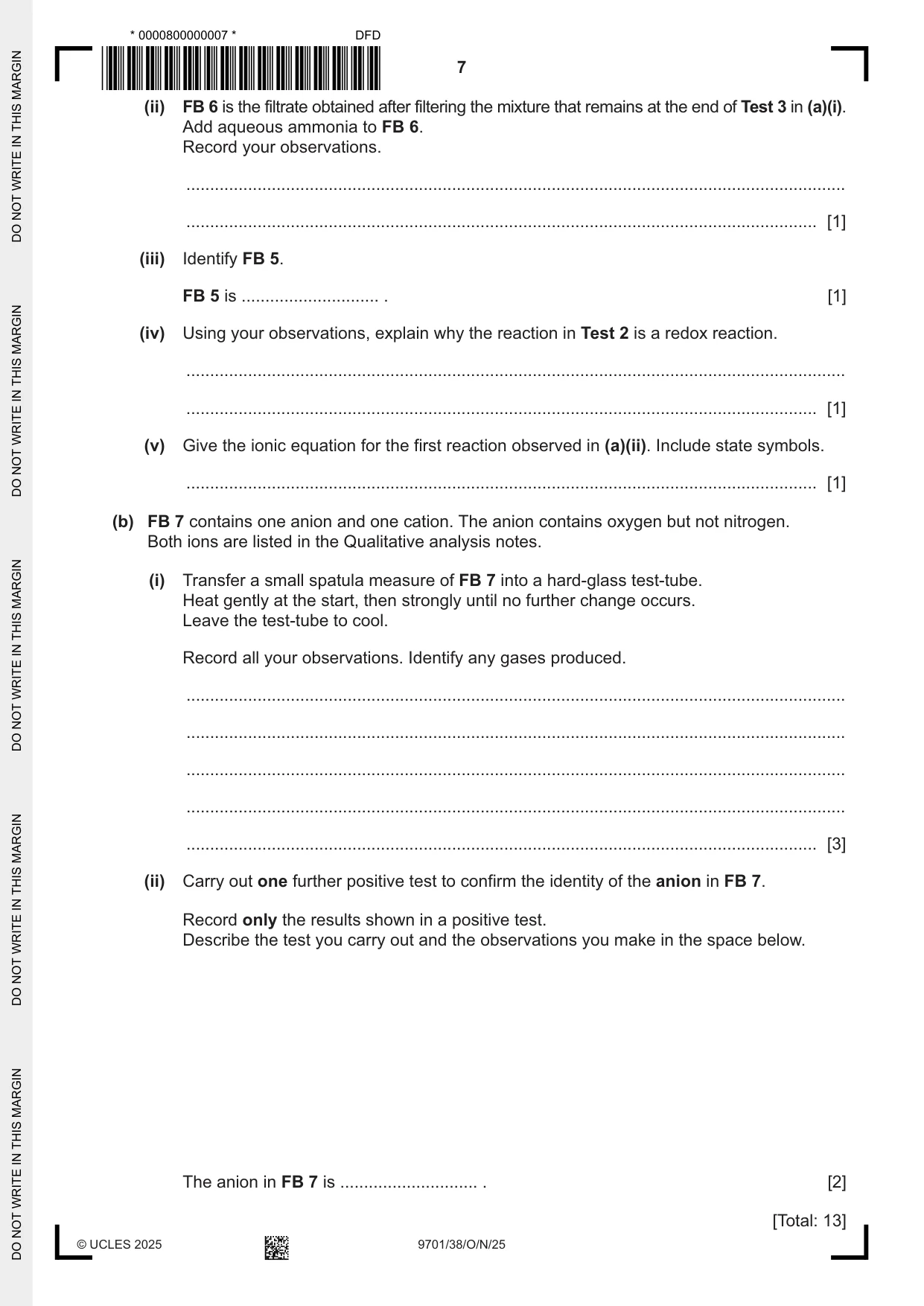 Cambridge A Level Chemistry 9701 2025 Oct/Nov Paper 3 · Variant 8 question paper, page 7 of 12