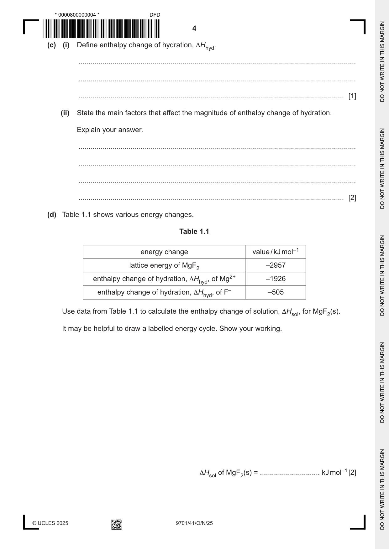 Cambridge A Level Chemistry 9701 2025 Oct/Nov Paper 4 · Variant 1 question paper, page 4 of 28