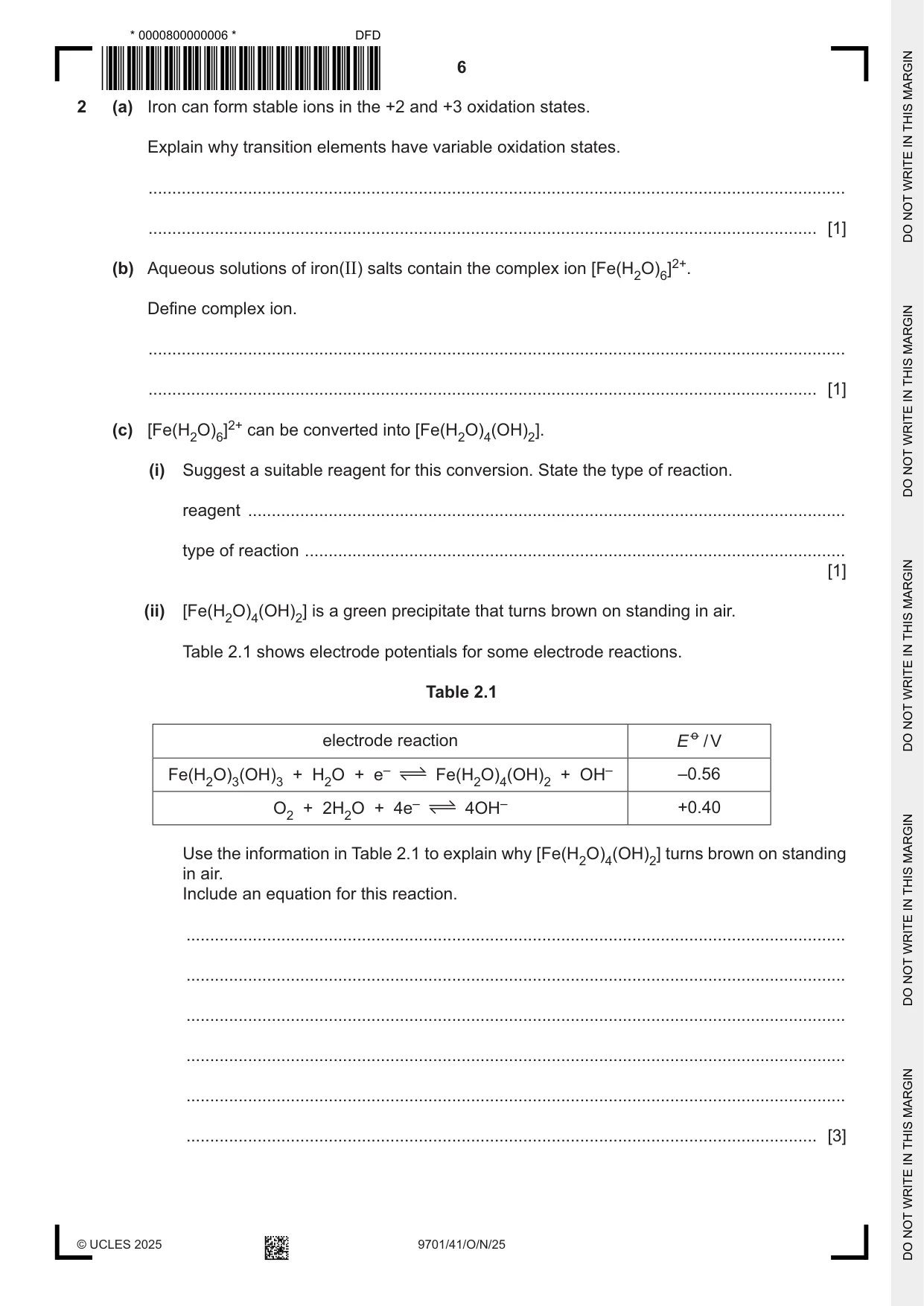 Cambridge A Level Chemistry 9701 2025 Oct/Nov Paper 4 · Variant 1 question paper, page 6 of 28