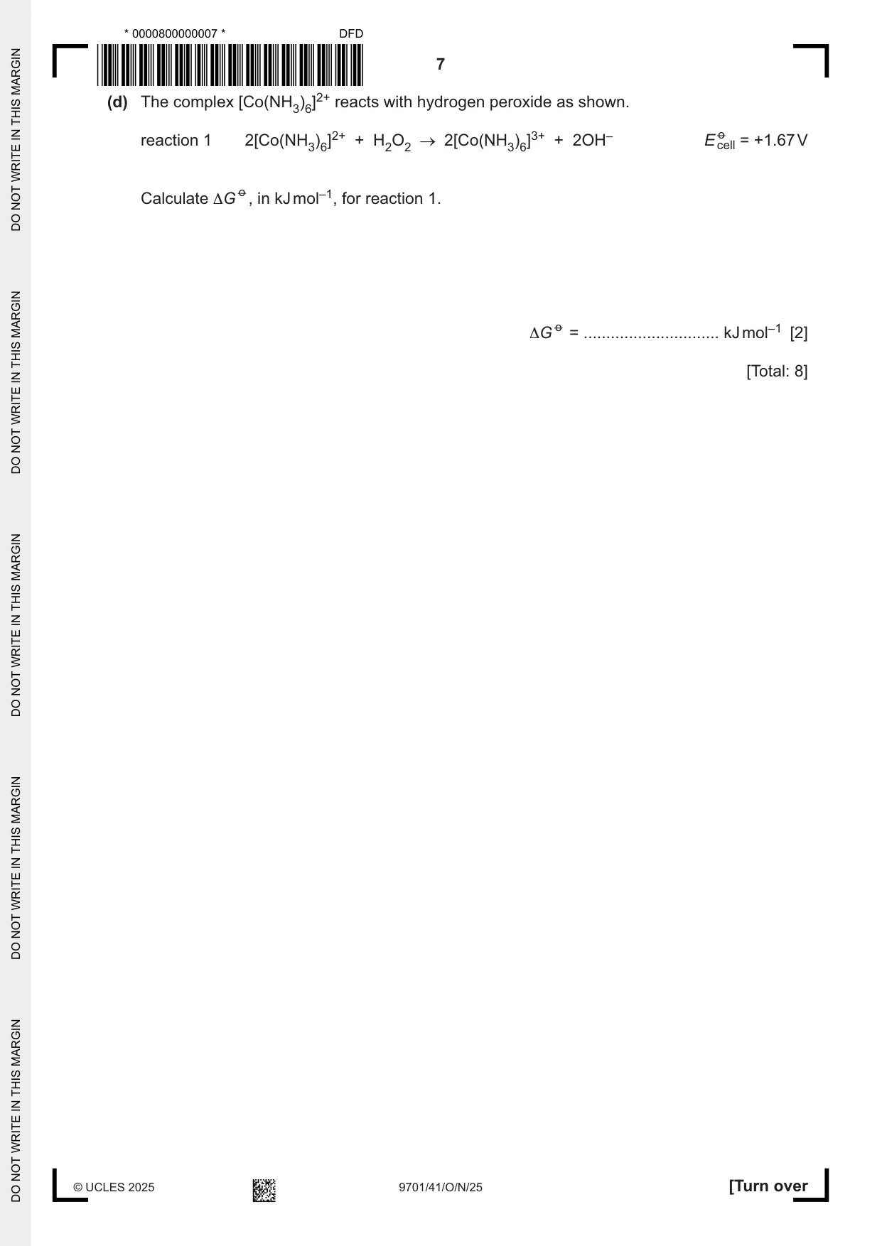 Cambridge A Level Chemistry 9701 2025 Oct/Nov Paper 4 · Variant 1 question paper, page 7 of 28