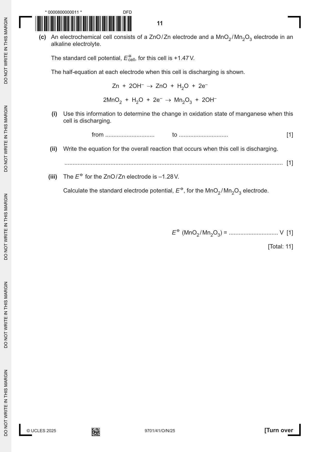 Cambridge A Level Chemistry 9701 2025 Oct/Nov Paper 4 · Variant 1 question paper, page 11 of 28