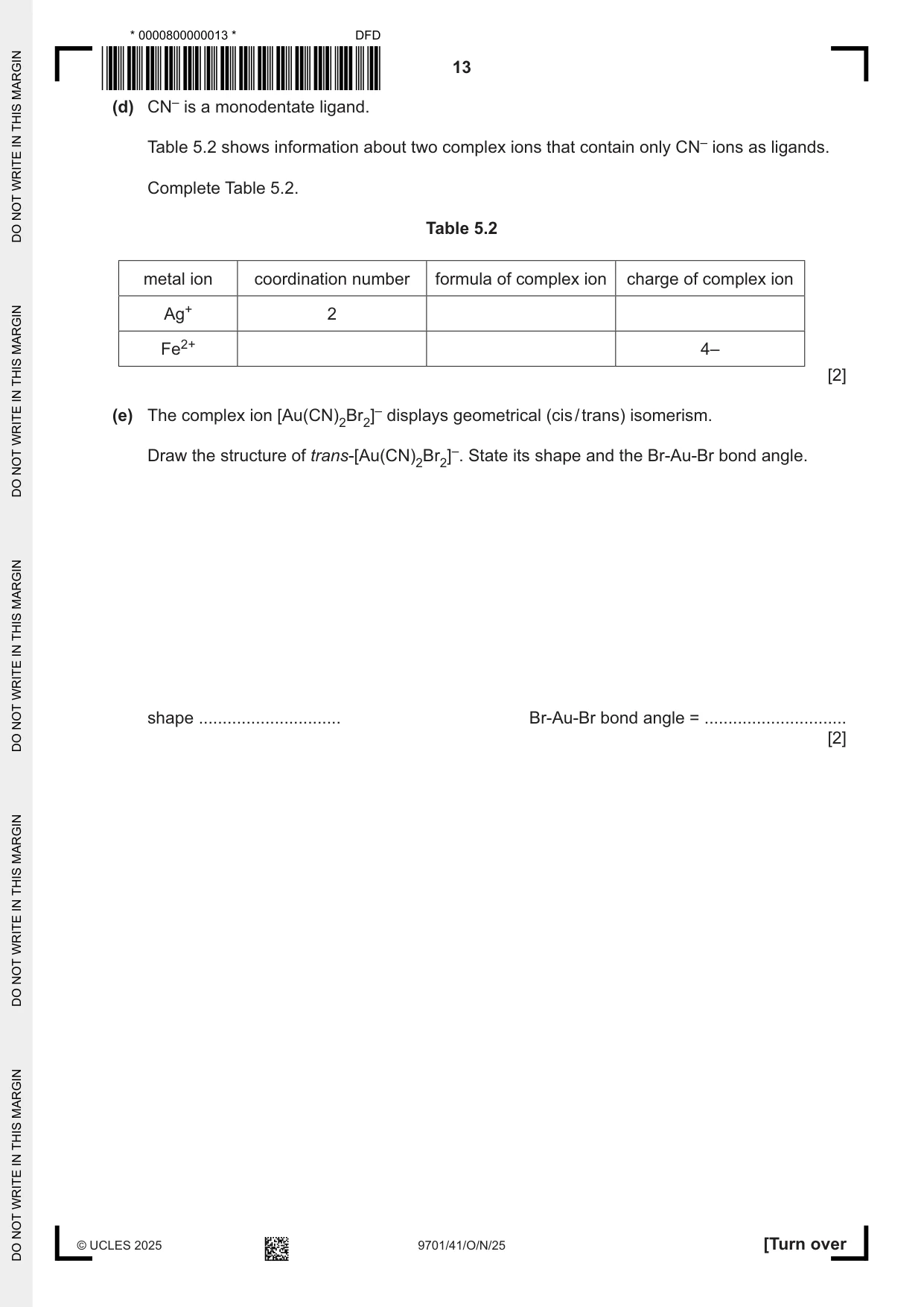 Cambridge A Level Chemistry 9701 2025 Oct/Nov Paper 4 · Variant 1 question paper, page 13 of 28
