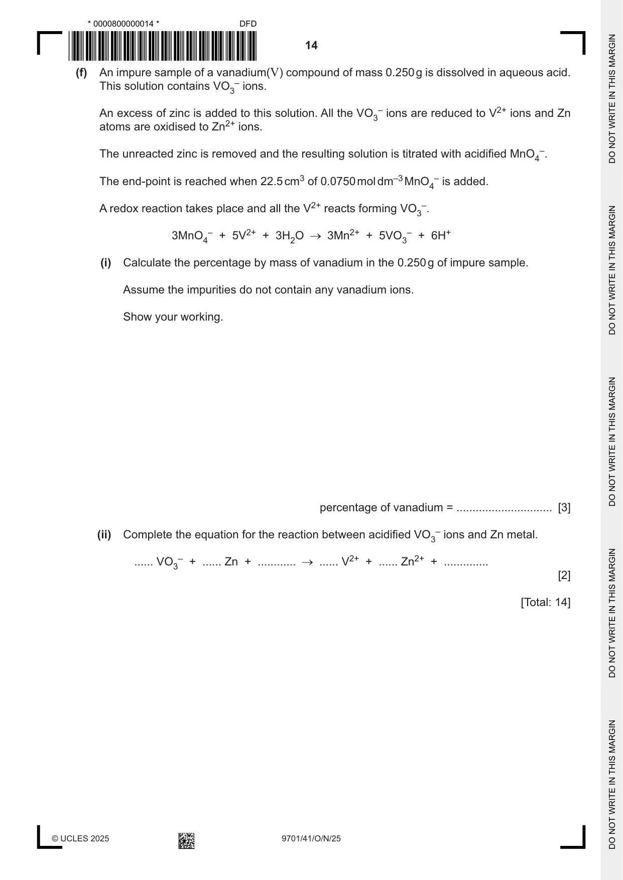 Cambridge A Level Chemistry 9701 2025 Oct/Nov Paper 4 · Variant 1 question paper, page 14 of 28