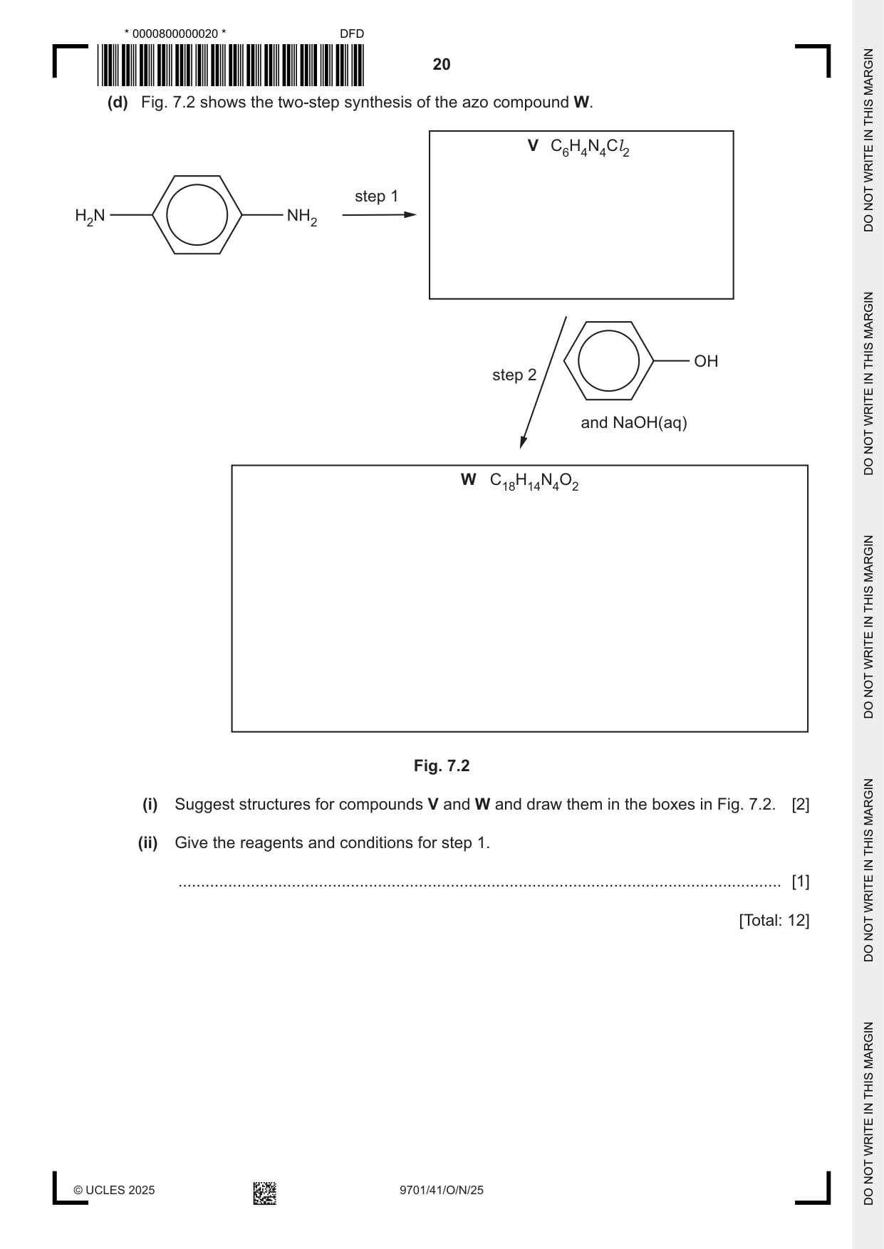 Cambridge A Level Chemistry 9701 2025 Oct/Nov Paper 4 · Variant 1 question paper, page 20 of 28