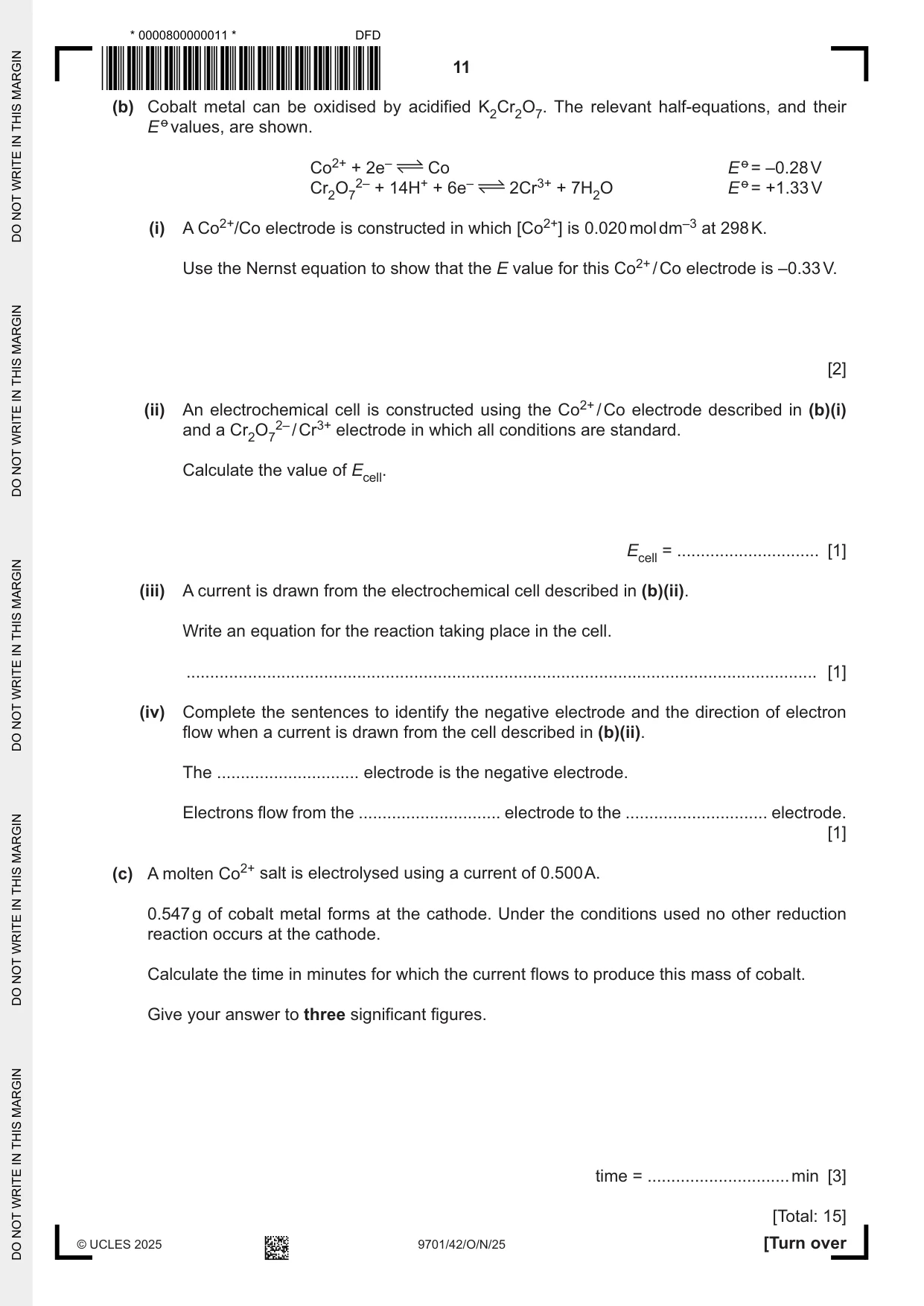 Cambridge A Level Chemistry 9701 2025 Oct/Nov Paper 4 · Variant 2 question paper, page 11 of 24