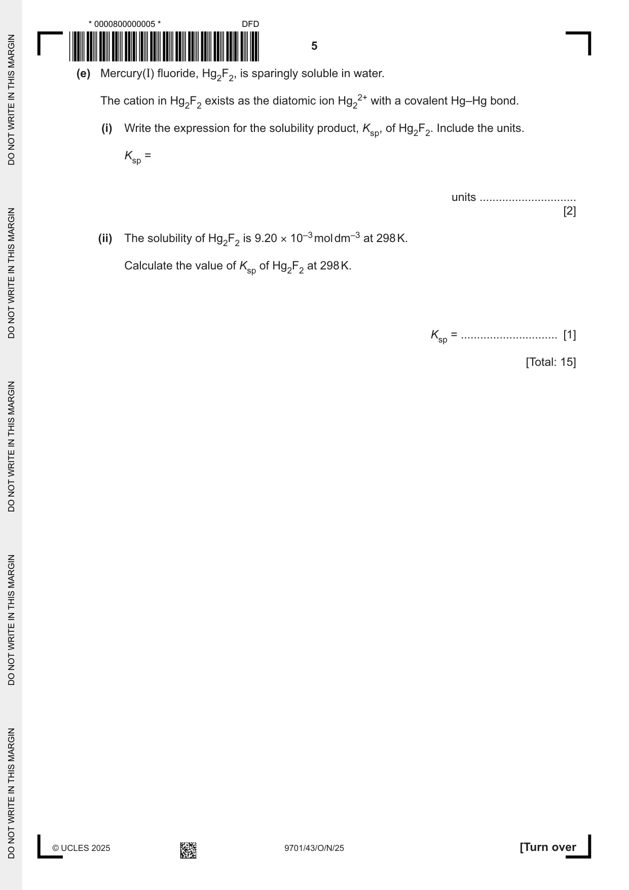 Cambridge A Level Chemistry 9701 2025 Oct/Nov Paper 4 · Variant 3 question paper, page 5 of 28