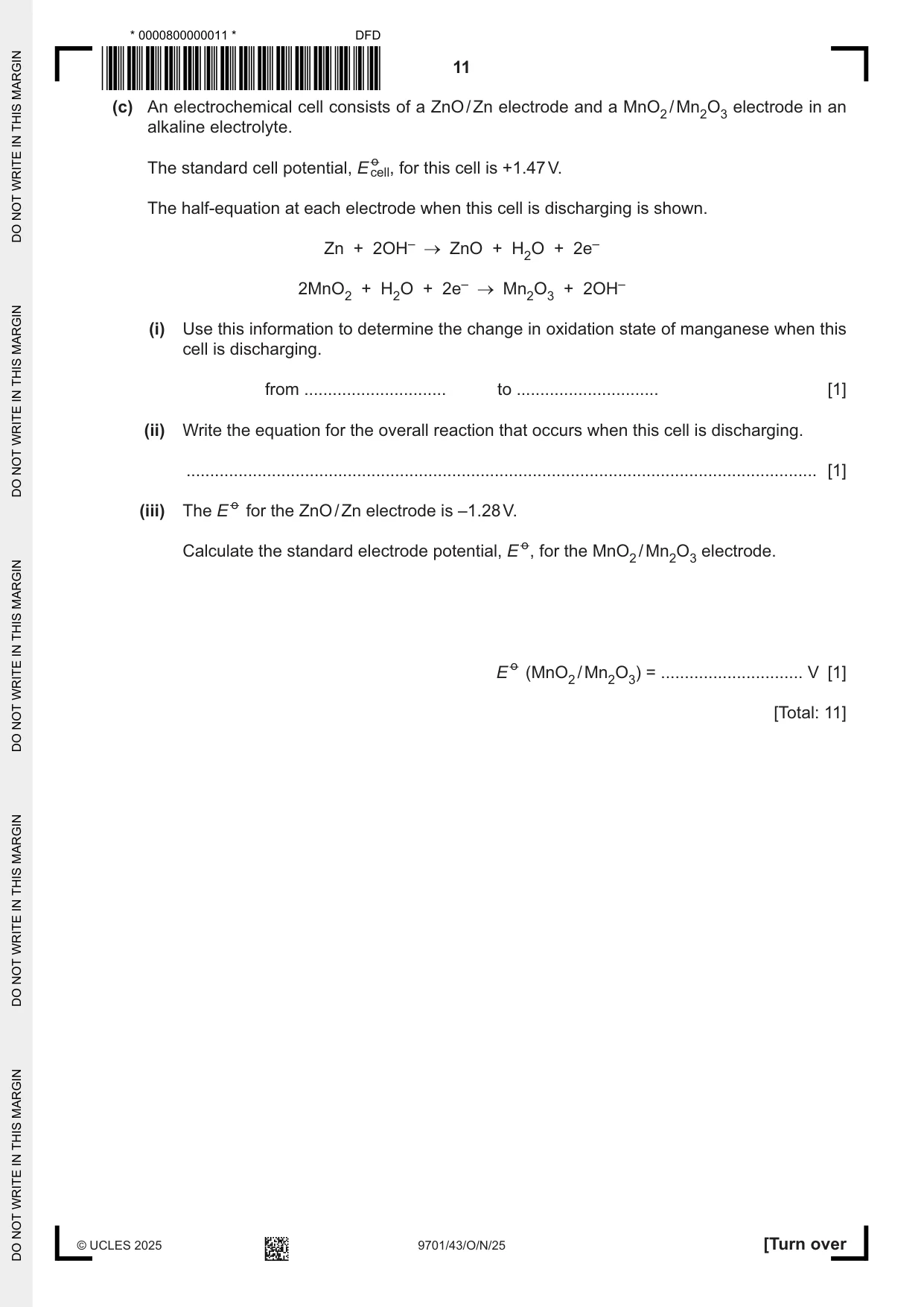 Cambridge A Level Chemistry 9701 2025 Oct/Nov Paper 4 · Variant 3 question paper, page 11 of 28