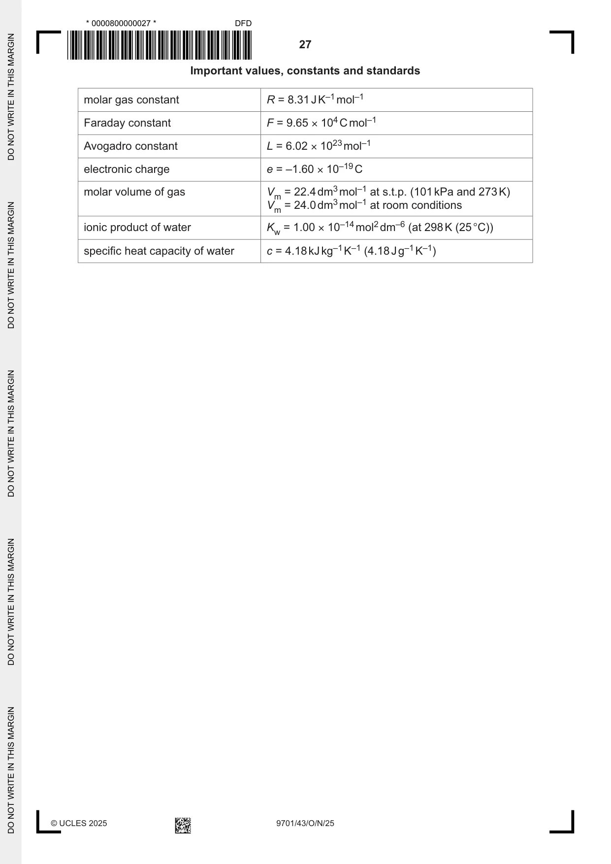 Cambridge A Level Chemistry 9701 2025 Oct/Nov Paper 4 · Variant 3 question paper, page 27 of 28