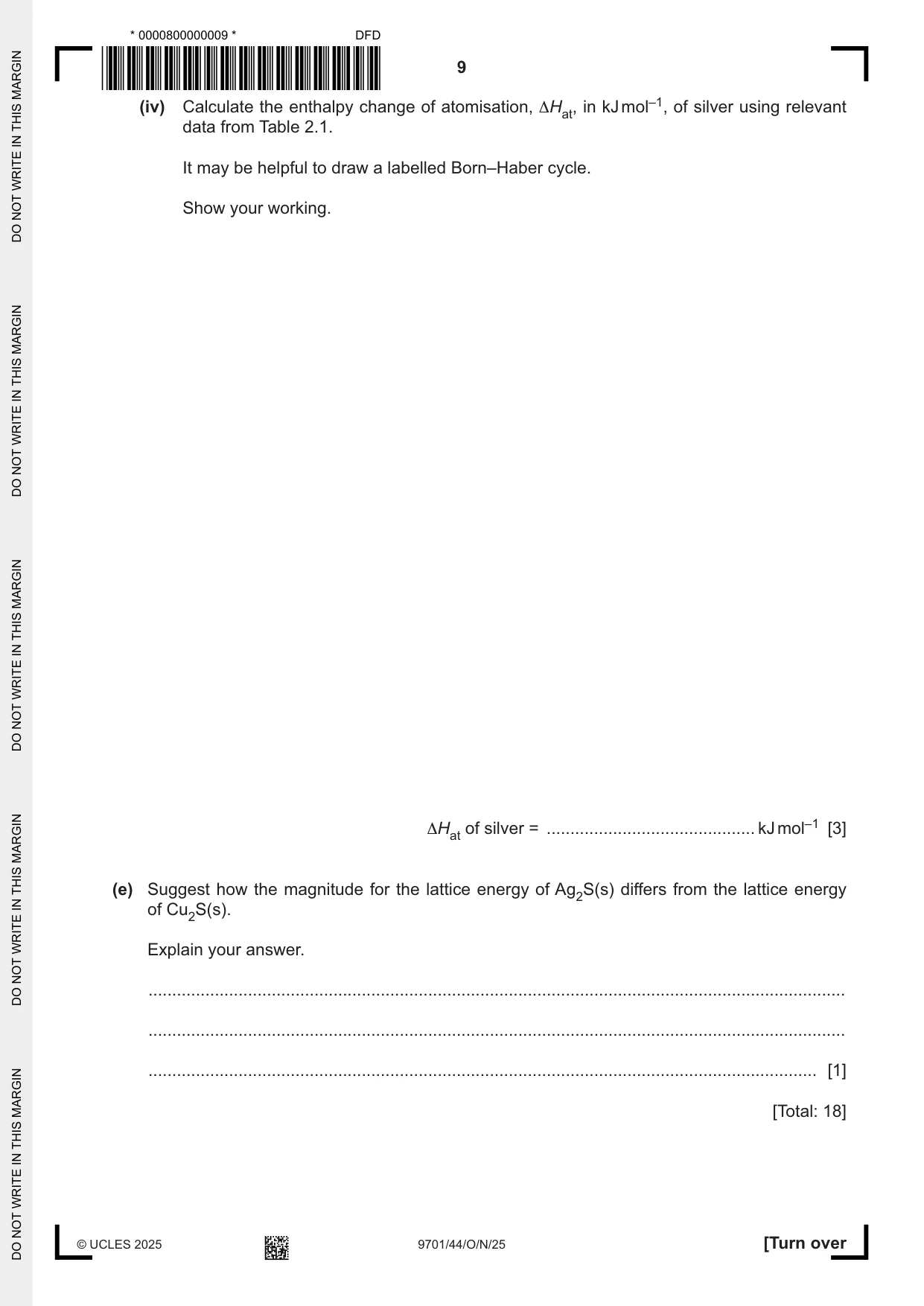 Cambridge A Level Chemistry 9701 2025 Oct/Nov Paper 4 · Variant 4 question paper, page 9 of 24