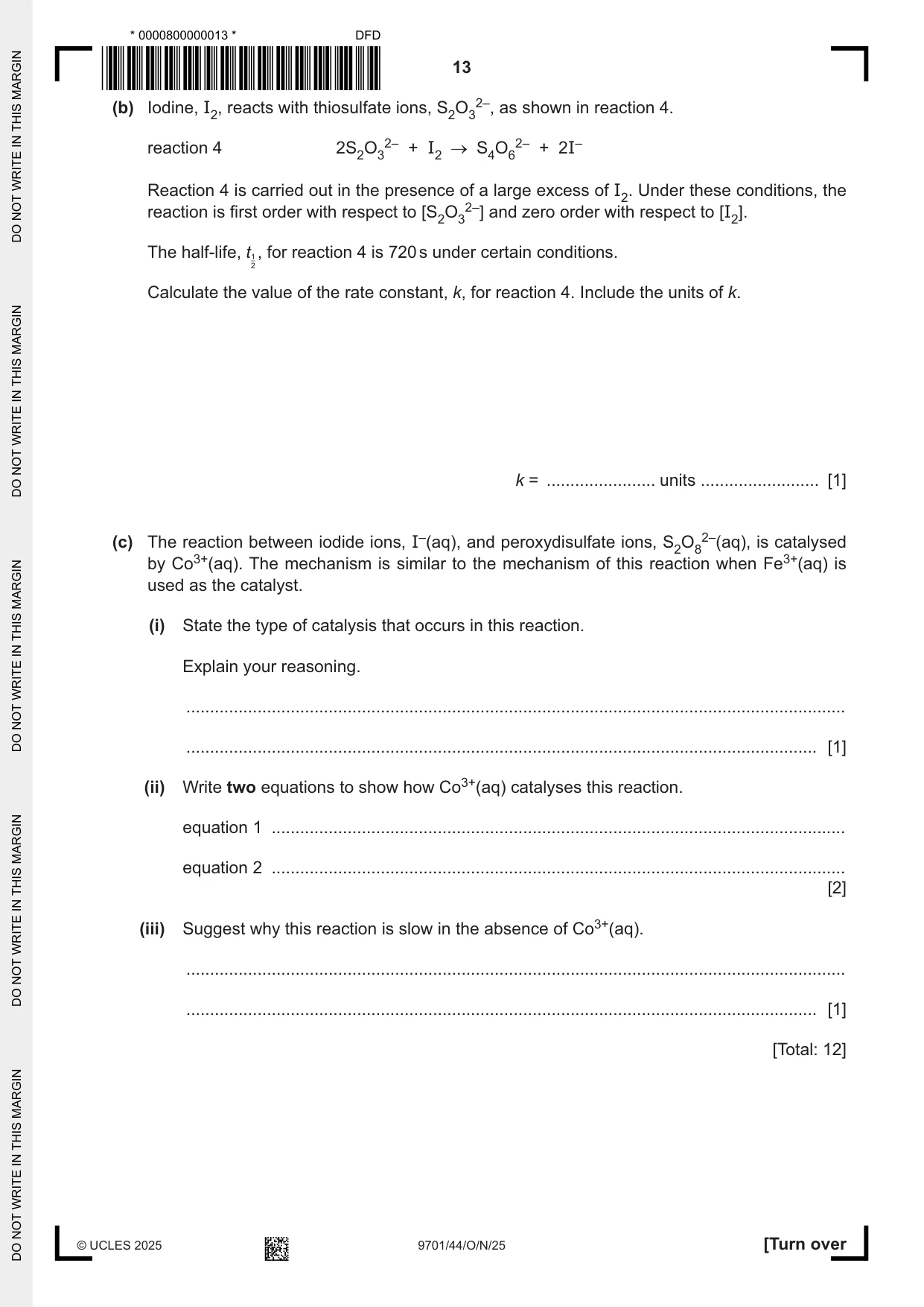 Cambridge A Level Chemistry 9701 2025 Oct/Nov Paper 4 · Variant 4 question paper, page 13 of 24