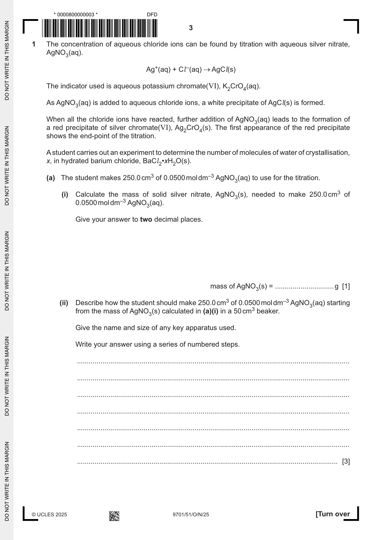 Cambridge A Level Chemistry 9701 2025 Oct/Nov Paper 5 · Variant 1 question paper, page 3 of 12