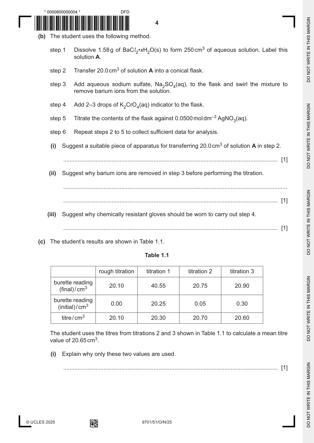 Cambridge A Level Chemistry 9701 2025 Oct/Nov Paper 5 · Variant 1 question paper, page 4 of 12