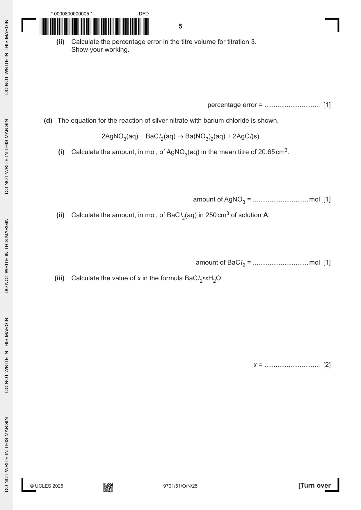 Cambridge A Level Chemistry 9701 2025 Oct/Nov Paper 5 · Variant 1 question paper, page 5 of 12