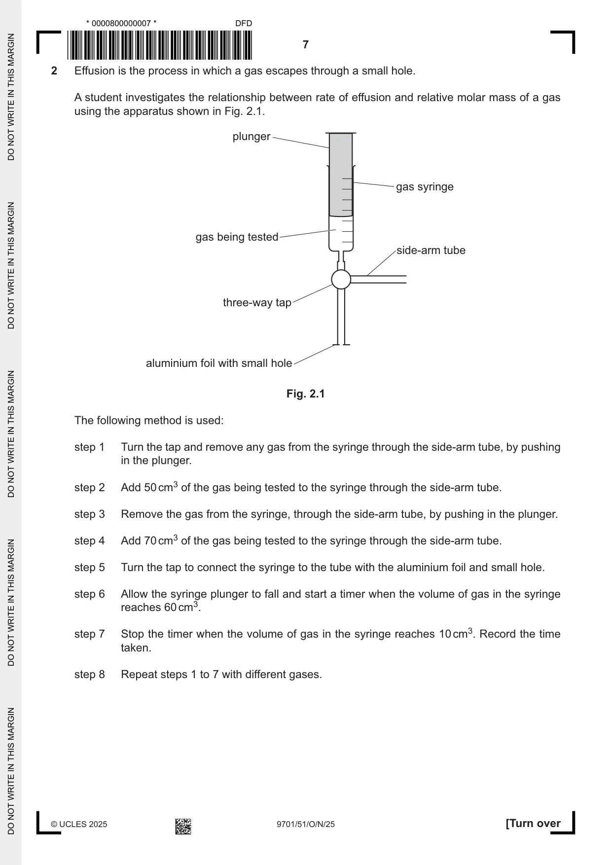 Cambridge A Level Chemistry 9701 2025 Oct/Nov Paper 5 · Variant 1 question paper, page 7 of 12