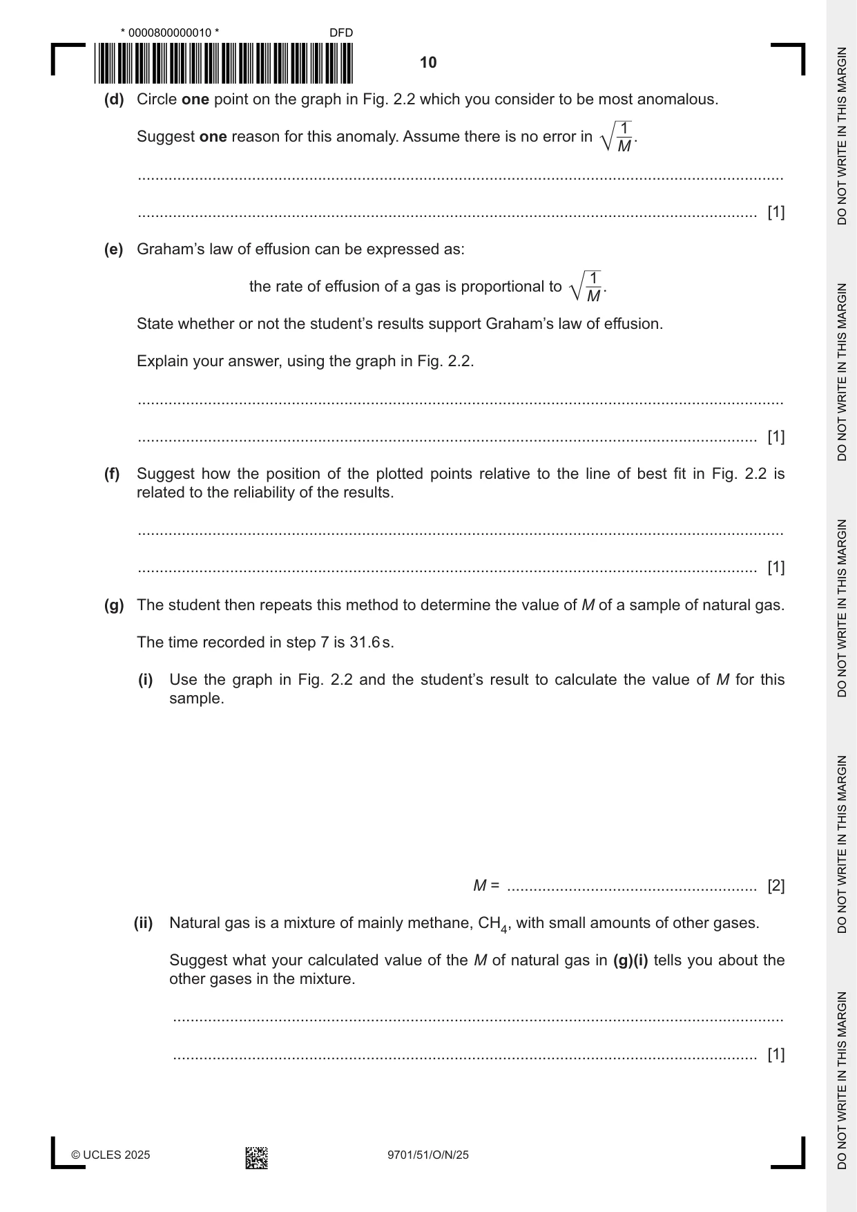 Cambridge A Level Chemistry 9701 2025 Oct/Nov Paper 5 · Variant 1 question paper, page 10 of 12