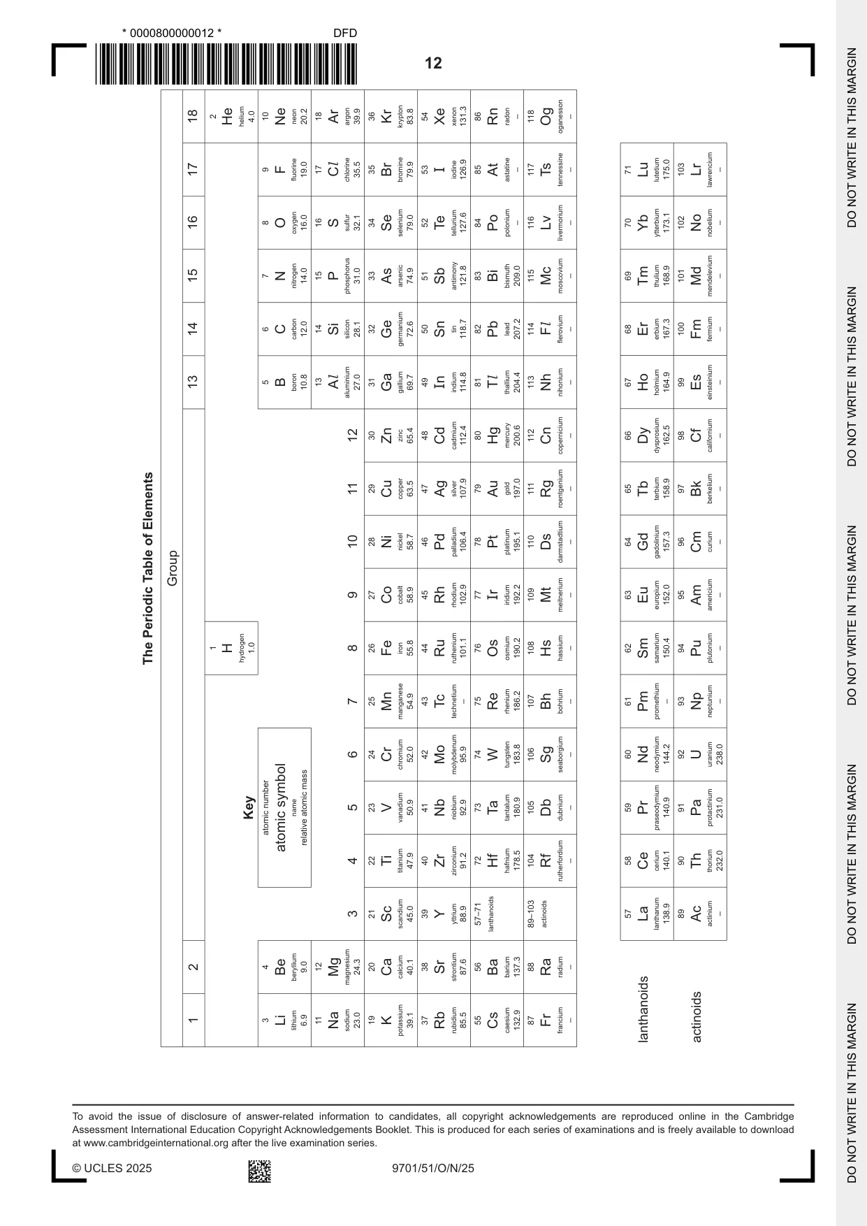 Cambridge A Level Chemistry 9701 2025 Oct/Nov Paper 5 · Variant 1 question paper, page 12 of 12