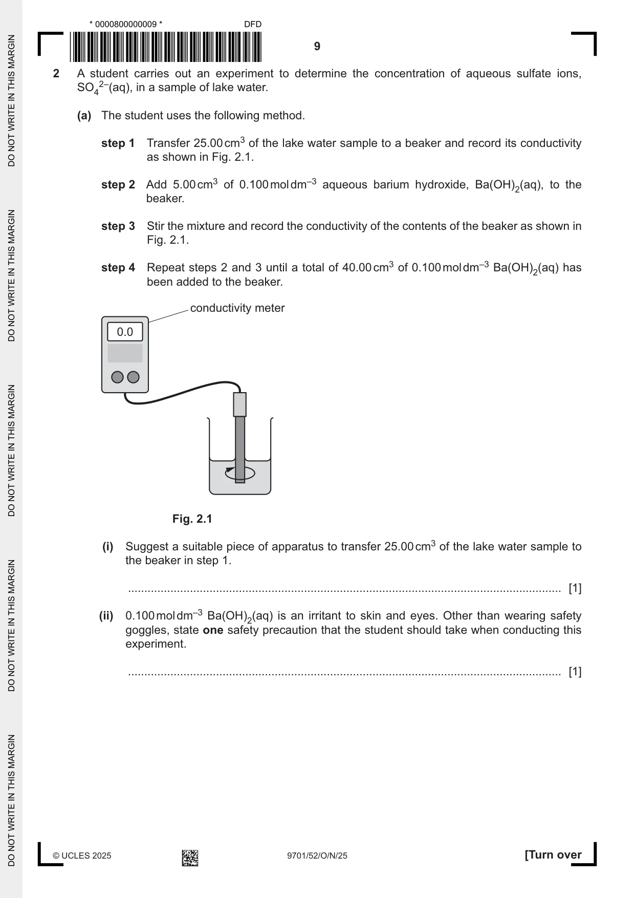 Cambridge A Level Chemistry 9701 2025 Oct/Nov Paper 5 · Variant 2 question paper, page 9 of 16
