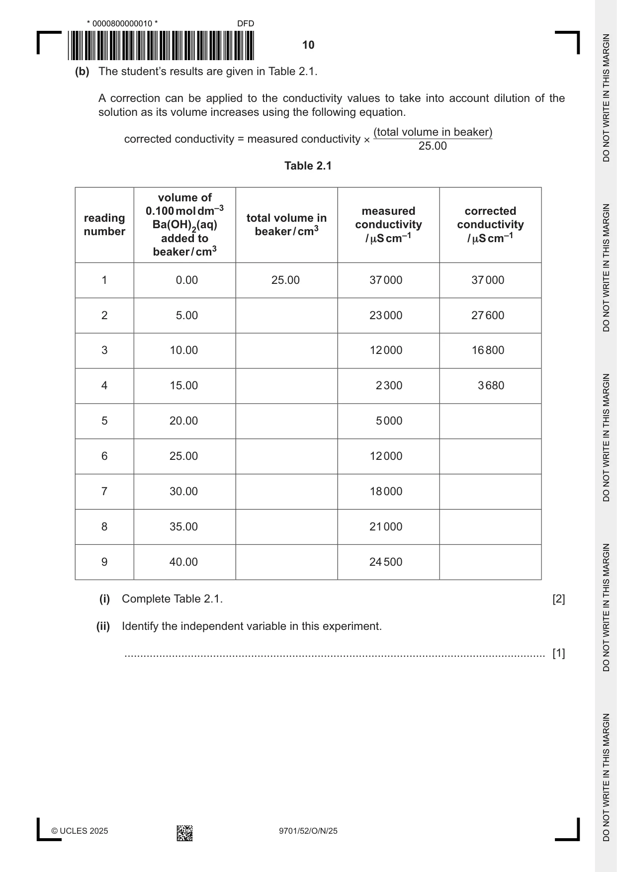 Cambridge A Level Chemistry 9701 2025 Oct/Nov Paper 5 · Variant 2 question paper, page 10 of 16