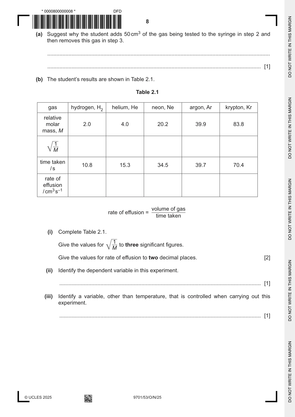 Cambridge A Level Chemistry 9701 2025 Oct/Nov Paper 5 · Variant 3 question paper, page 8 of 12