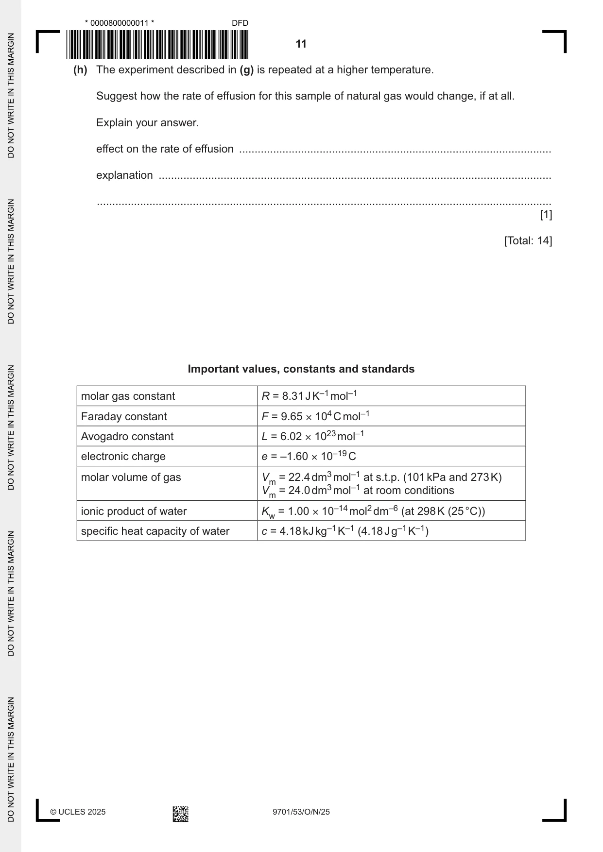 Cambridge A Level Chemistry 9701 2025 Oct/Nov Paper 5 · Variant 3 question paper, page 11 of 12