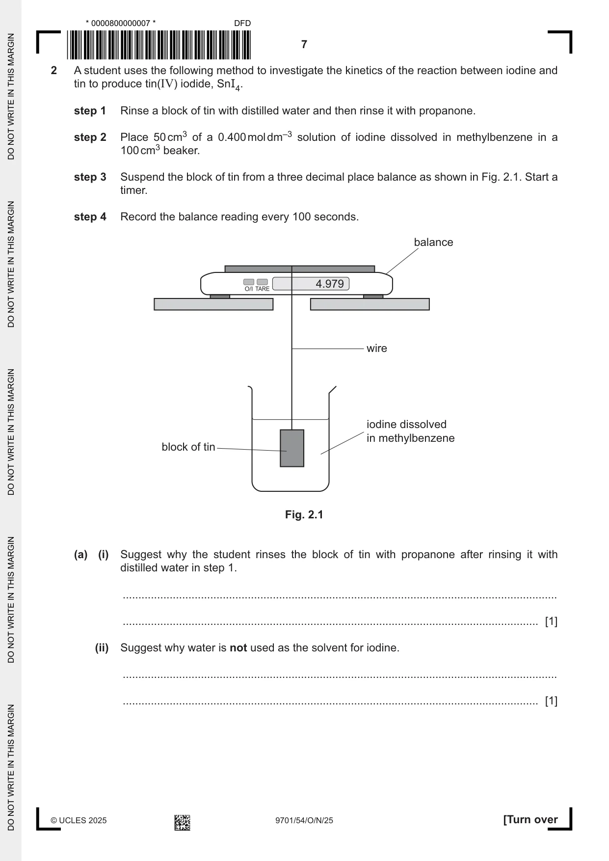 Cambridge A Level Chemistry 9701 2025 Oct/Nov Paper 5 · Variant 4 question paper, page 7 of 12