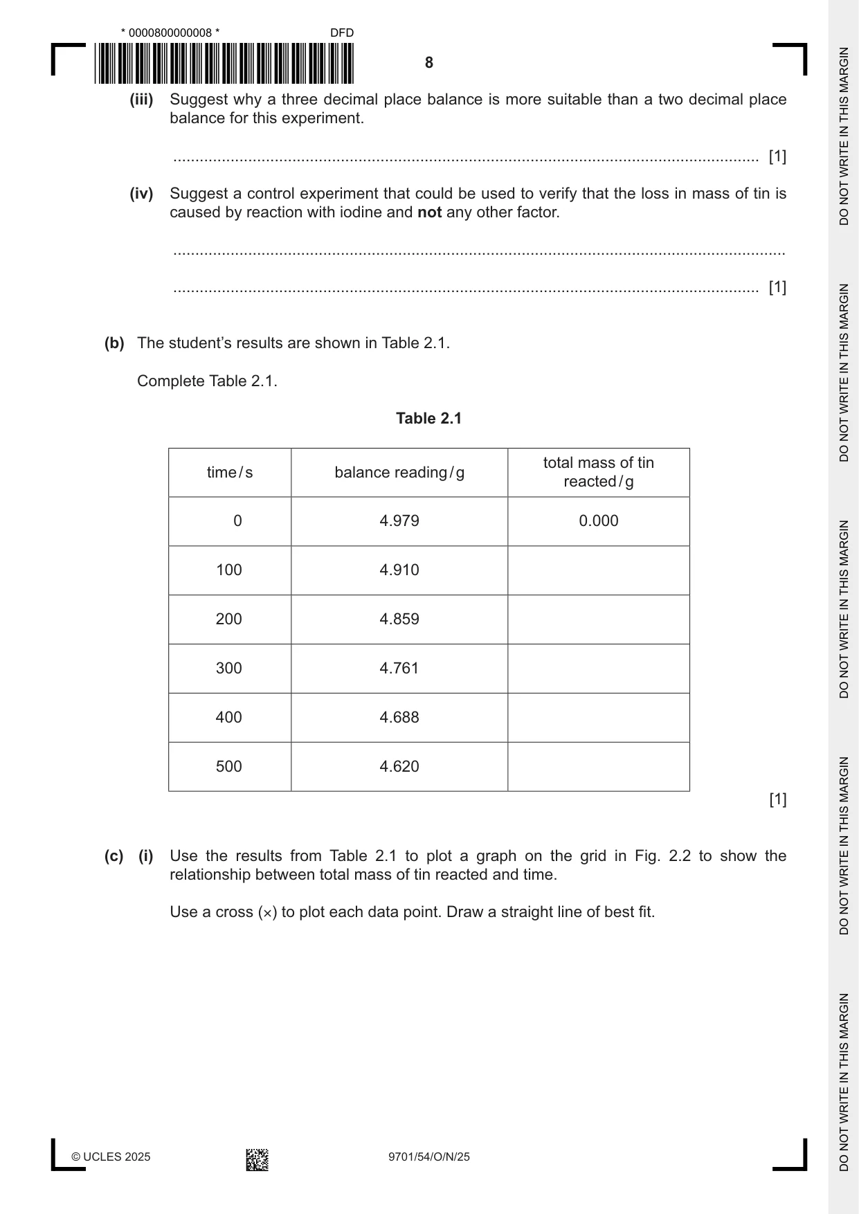 Cambridge A Level Chemistry 9701 2025 Oct/Nov Paper 5 · Variant 4 question paper, page 8 of 12