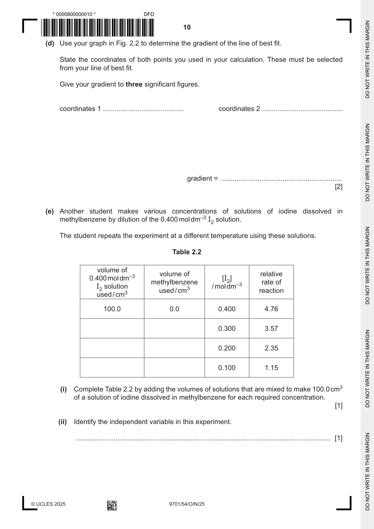 Cambridge A Level Chemistry 9701 2025 Oct/Nov Paper 5 · Variant 4 question paper, page 10 of 12