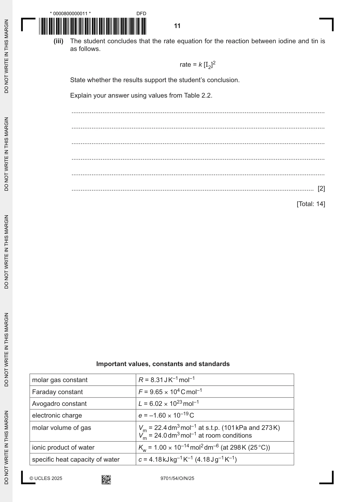 Cambridge A Level Chemistry 9701 2025 Oct/Nov Paper 5 · Variant 4 question paper, page 11 of 12