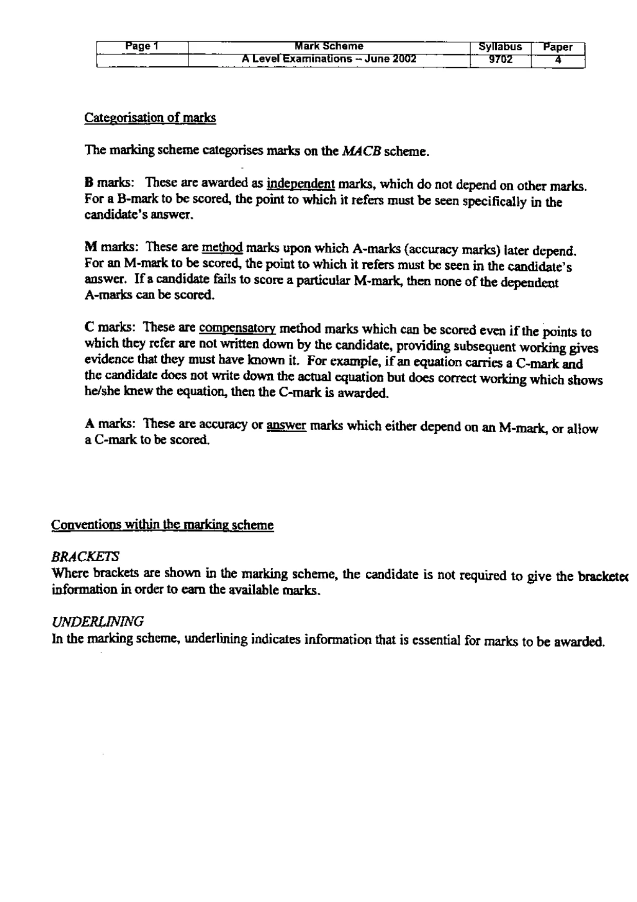 Mark scheme, page 2 of 5