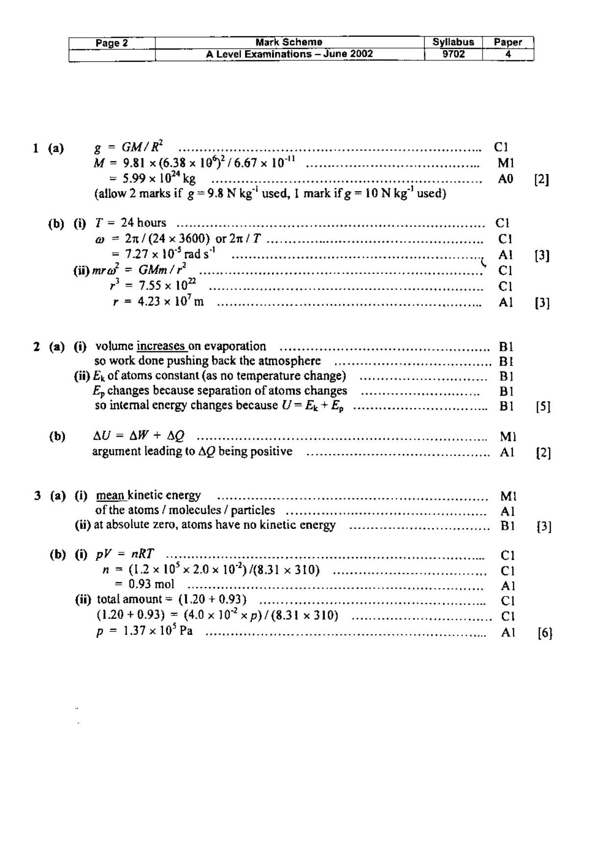 Mark scheme, page 3 of 5
