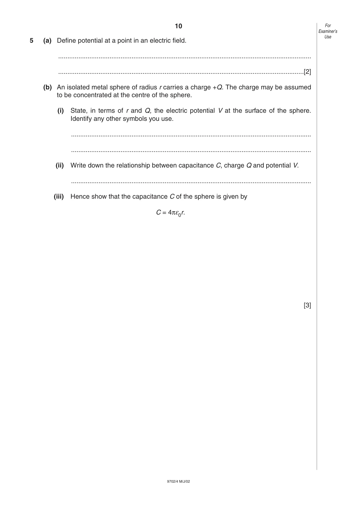 Cambridge A Level Physics 9702 2002 May/June Paper 4 · Variant 1 question paper, page 10 of 16