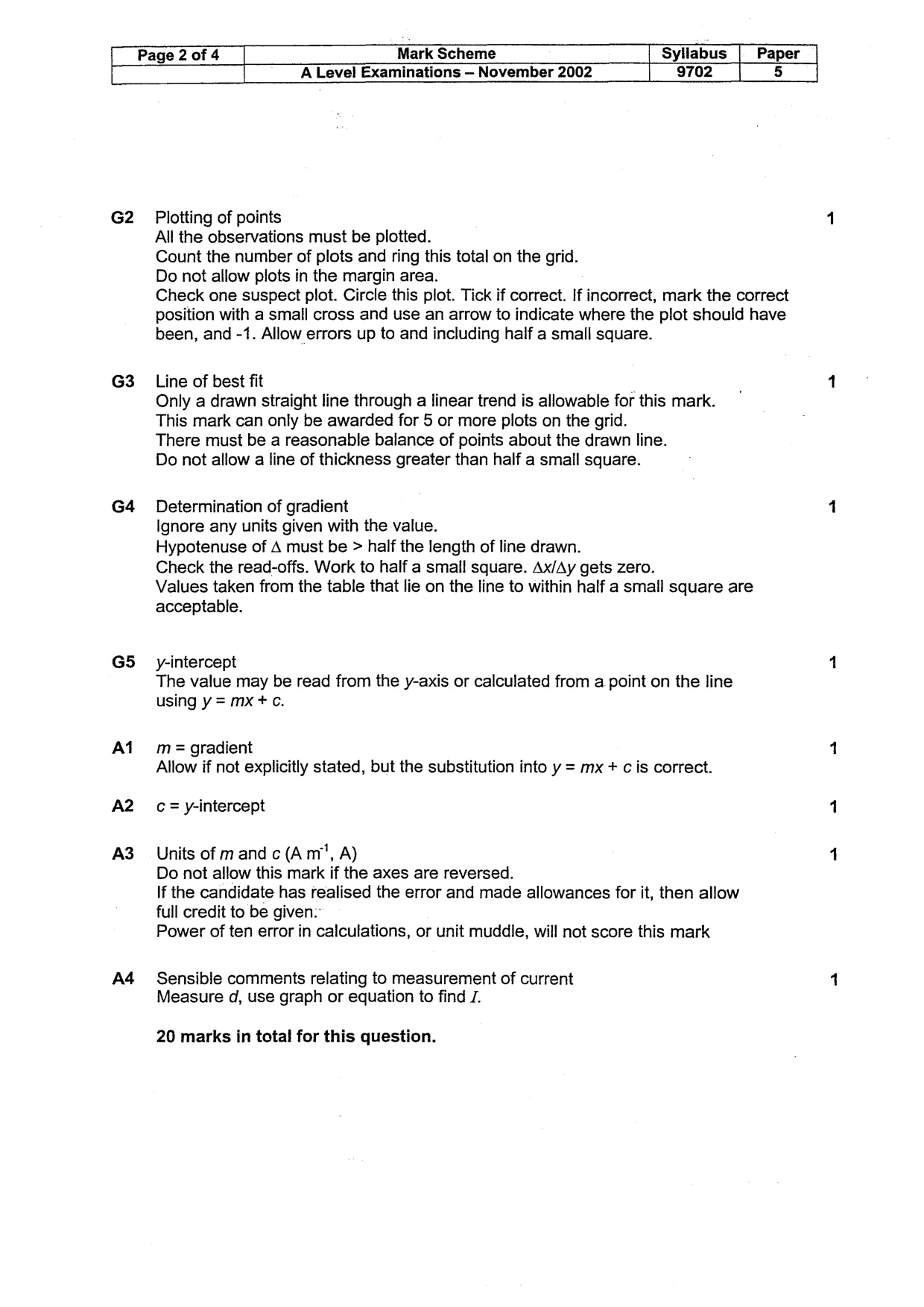 Mark scheme, page 3 of 5