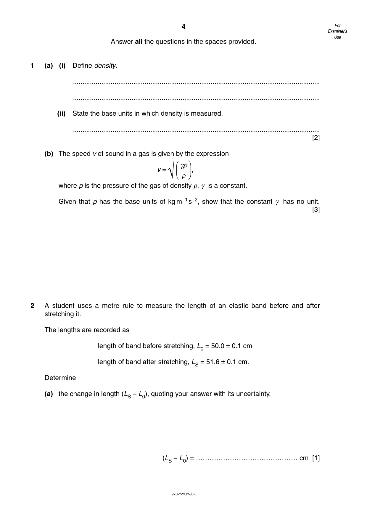 Cambridge A Level Physics 9702 2002 Oct/Nov Paper 2 · Variant 1 question paper, page 4 of 16