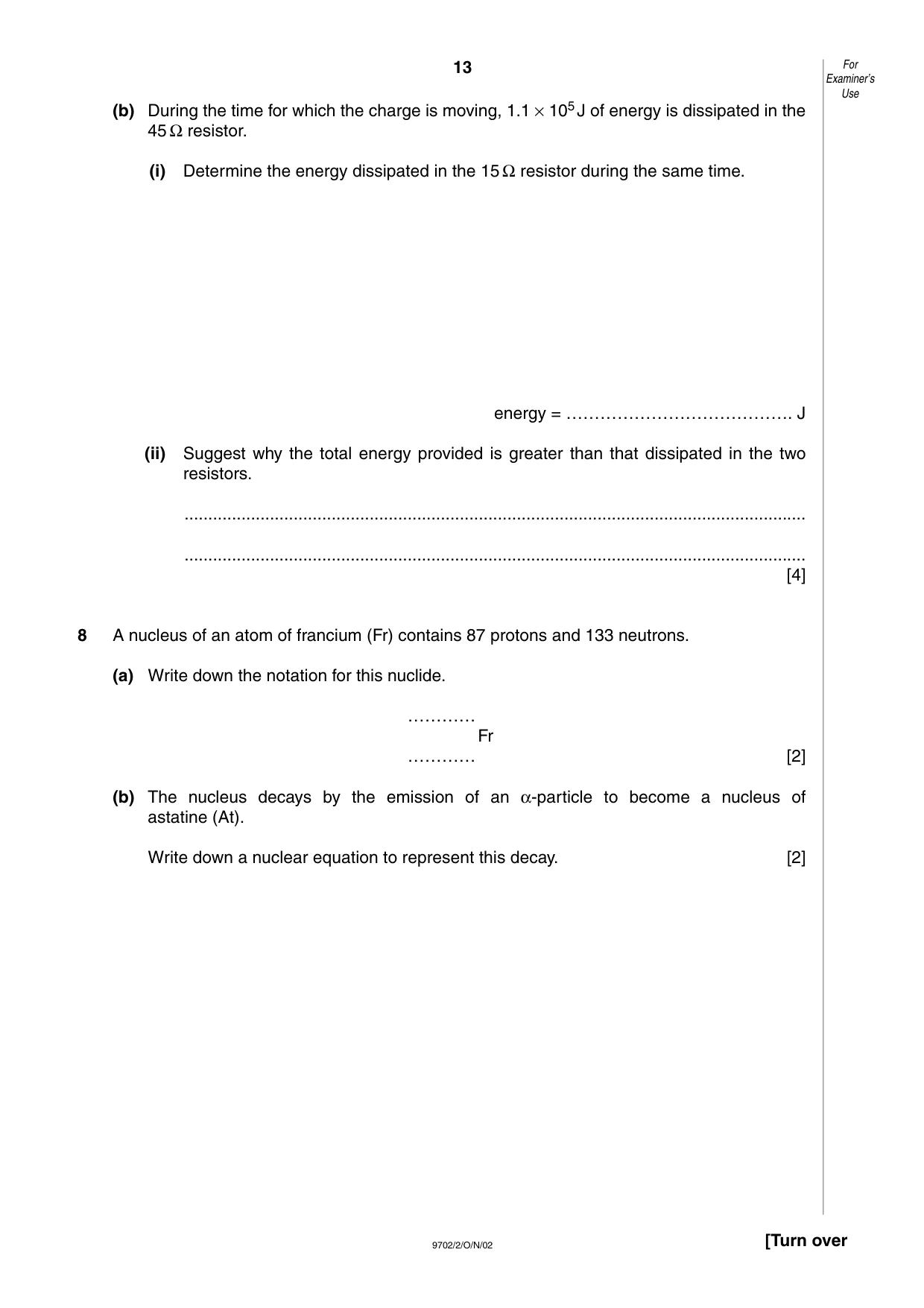 Cambridge A Level Physics 9702 2002 Oct/Nov Paper 2 · Variant 1 question paper, page 13 of 16