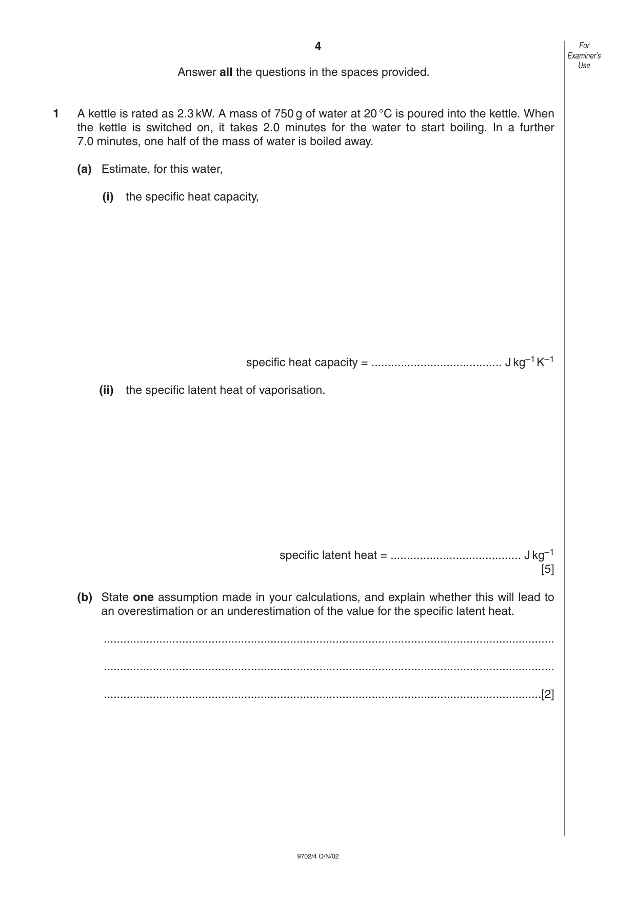 Cambridge A Level Physics 9702 2002 Oct/Nov Paper 4 · Variant 1 question paper, page 4 of 16